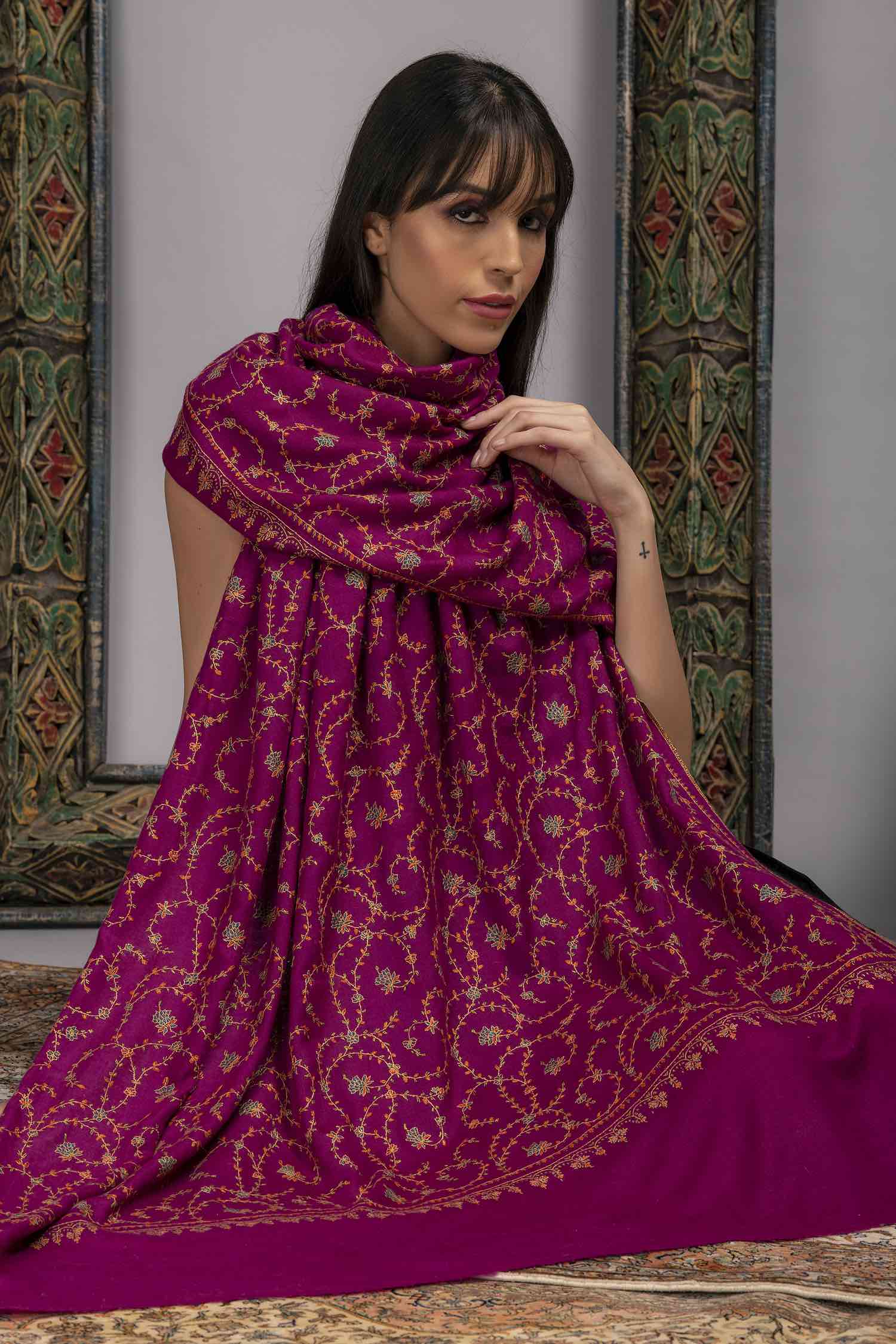 Maroon Elegant Pashmina Shawl,Hand Embroidered Scarf, Needle Embroidery, selling Women Scarves, Cashmere, Kashmir Scarf