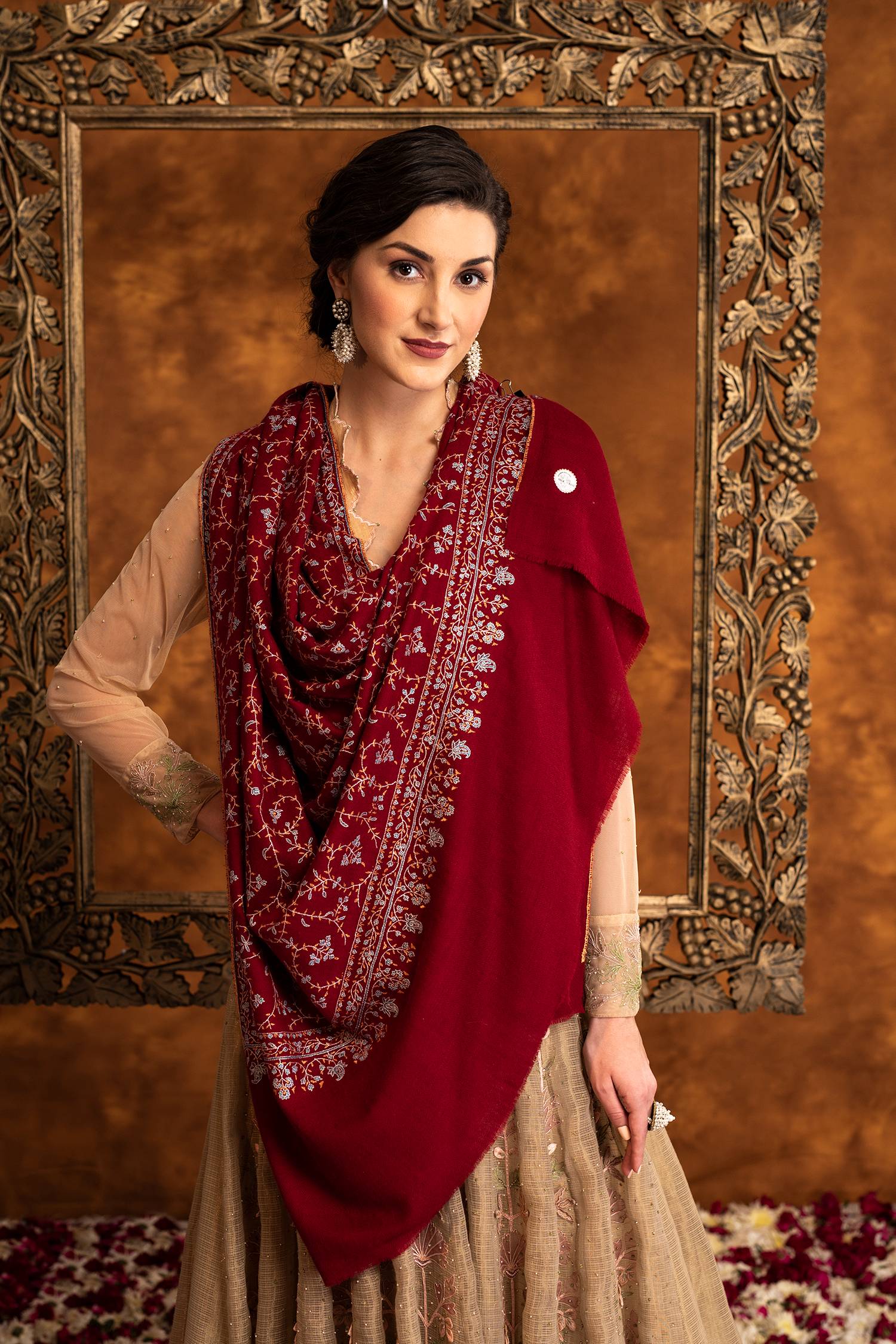 Khaavar Red GI Pashmina Shawl