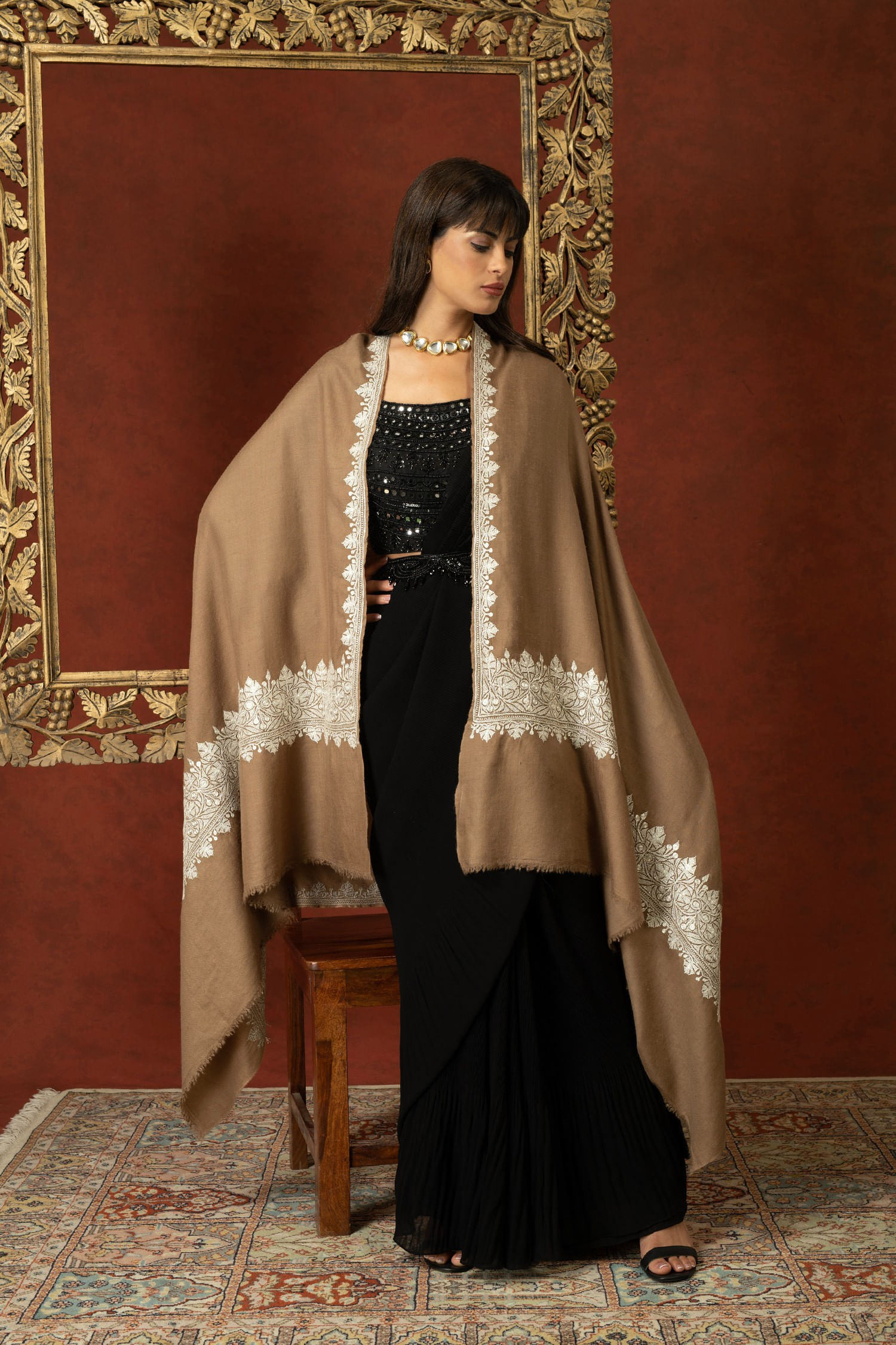 Toosh Pashmina Shawl | Tilla Embroidered Pashmina