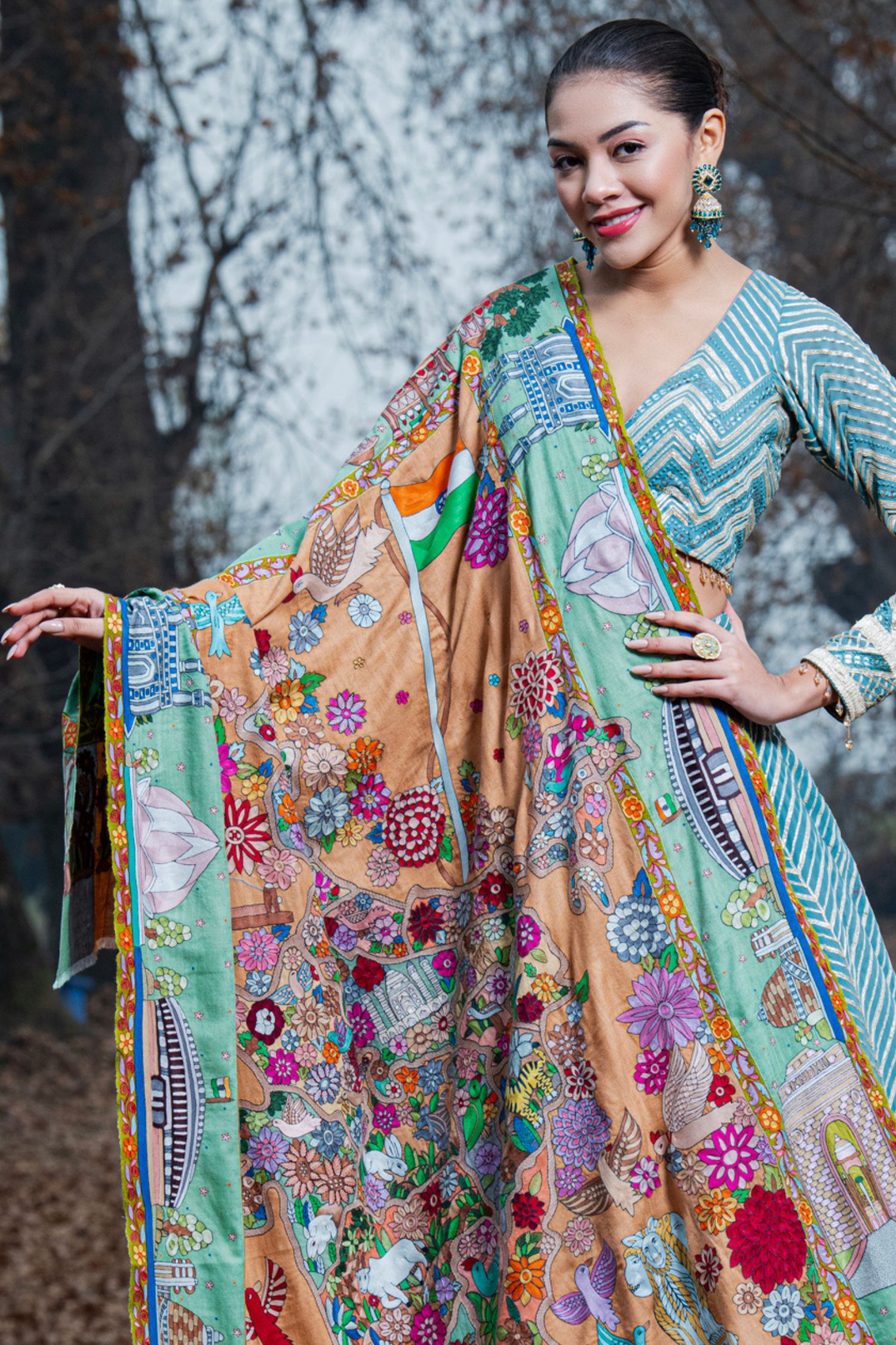 Saree Indian Head Scarf Female Brown Plain Georgette Hijab