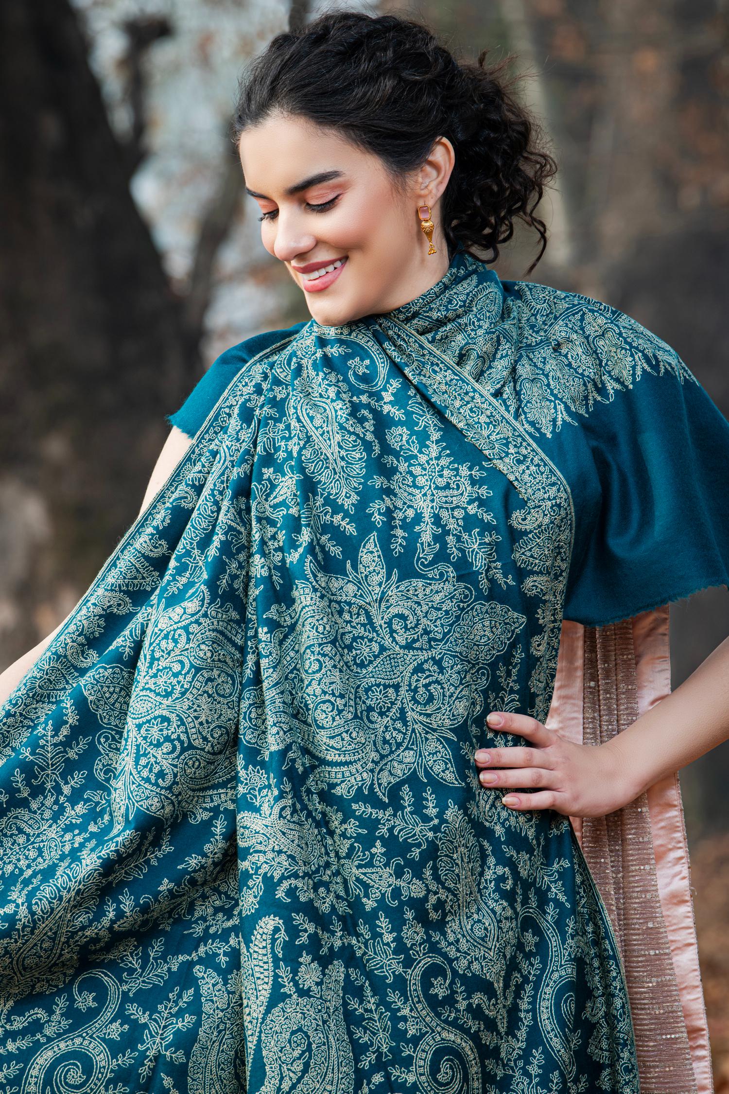Elsa Teal Pashmina Shawl