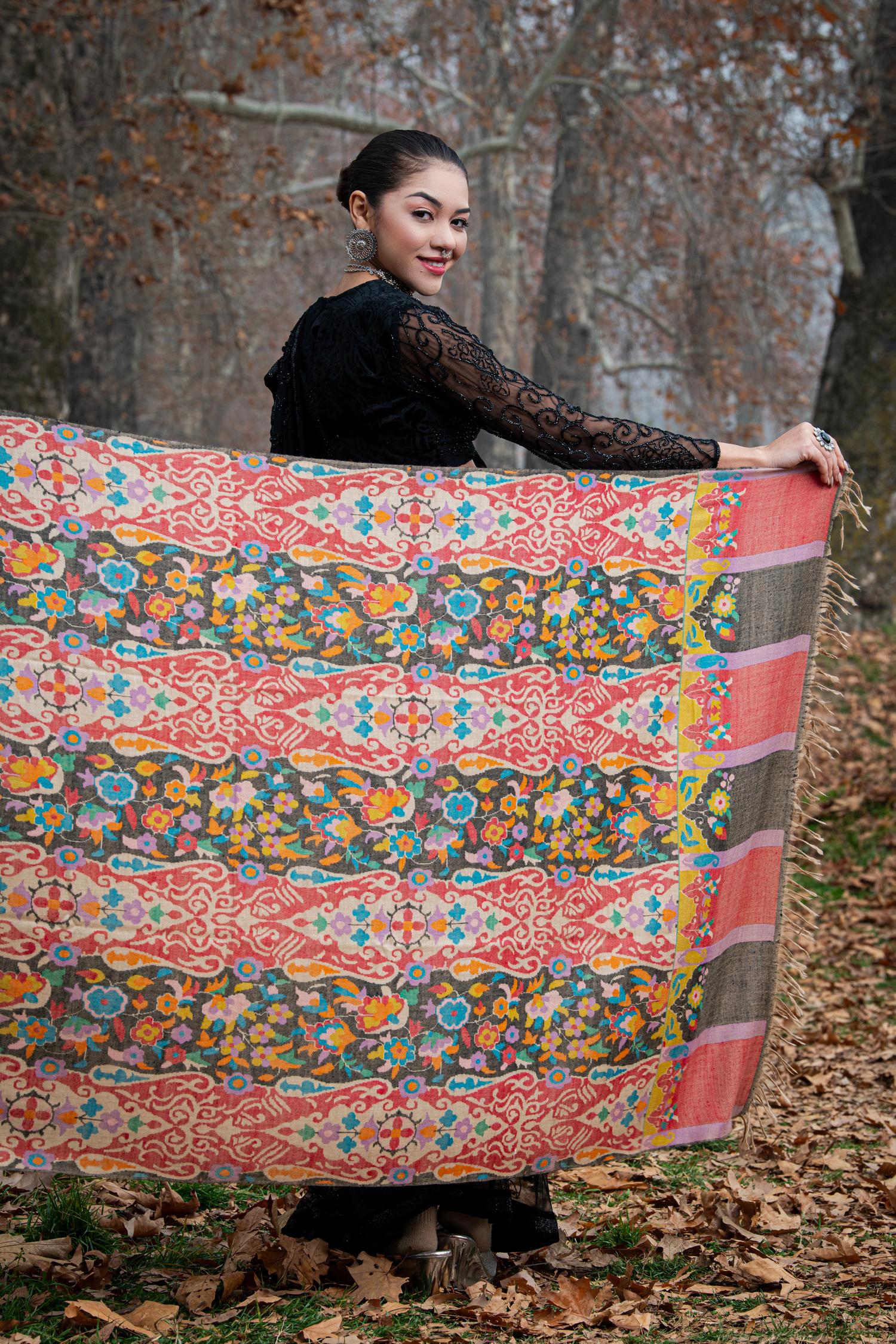 Multicoloured Kani Pashmina Shawl | Kashmiri Kani Work
