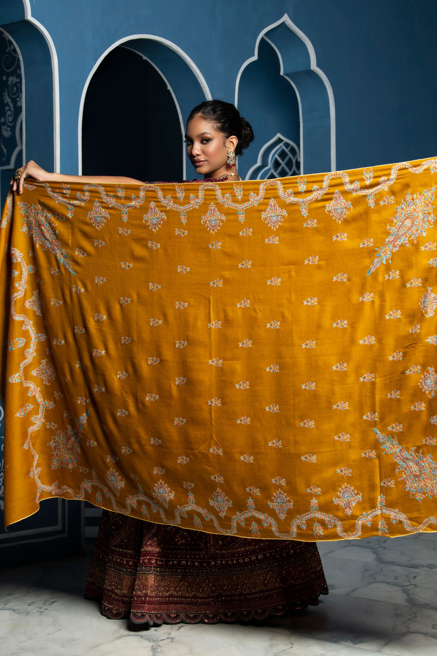 Mustard Sozni Pashmina | Winter Shawls for Women