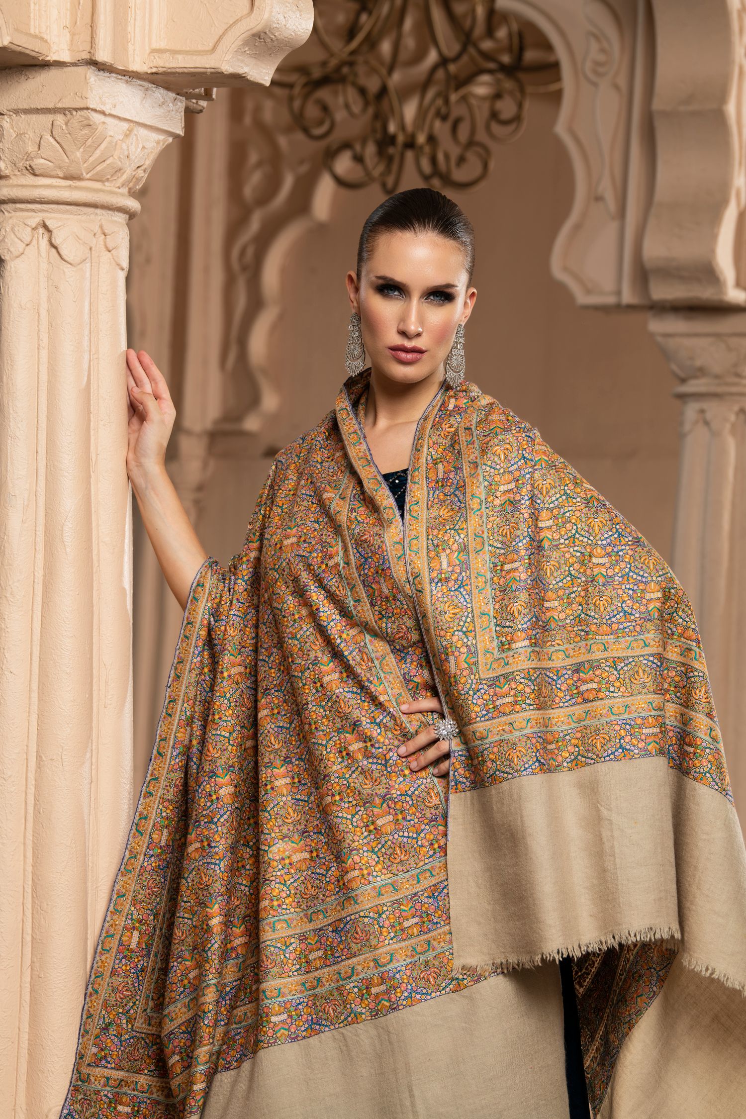 Zarina Beige Pashmina Shawl