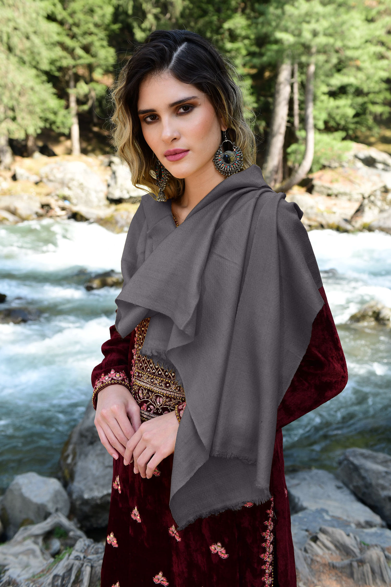 Dark Grey Cashmere Scarf Pure Pashmina