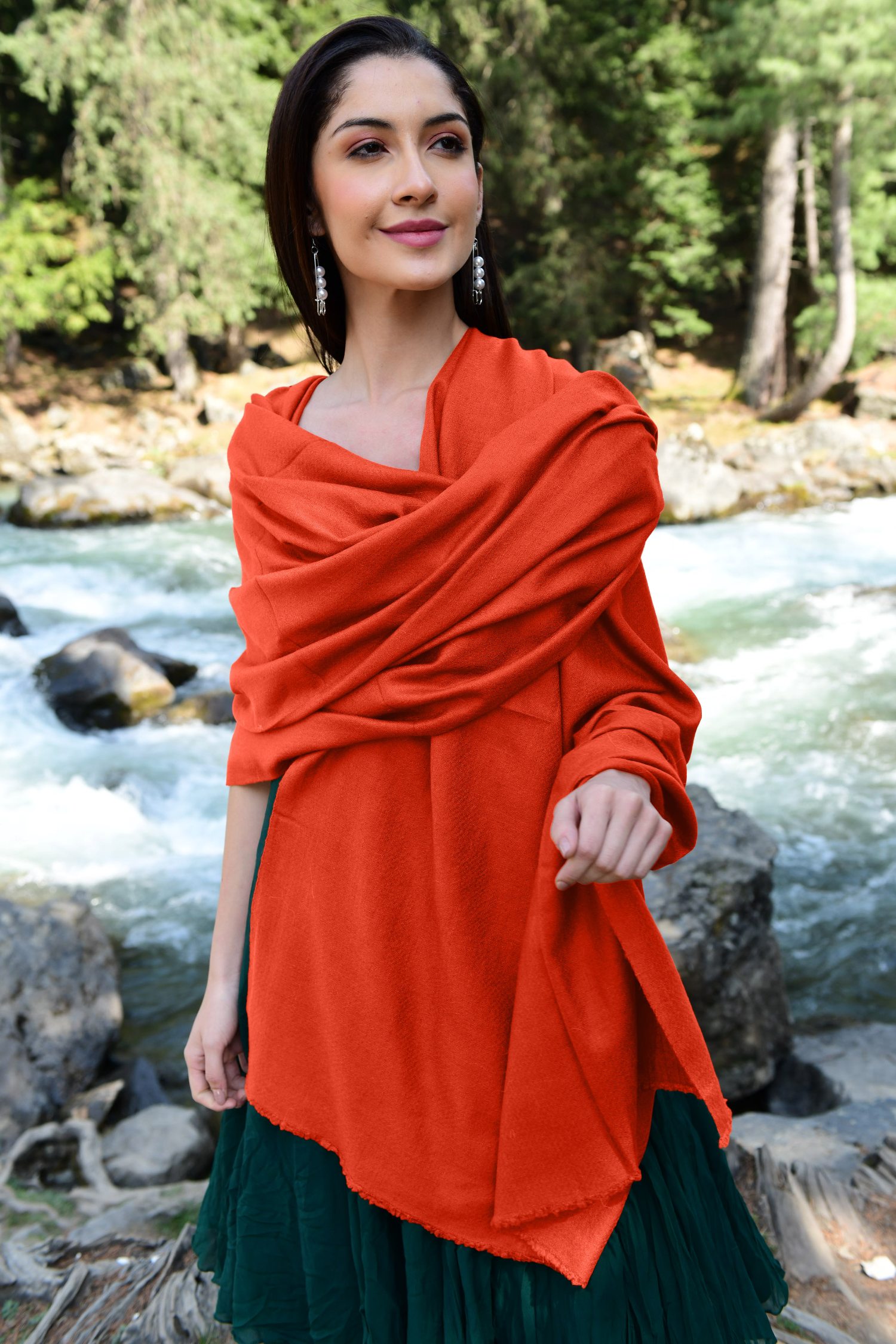 Dark Orange Cashmere Wrap | Handwoven Cashmere