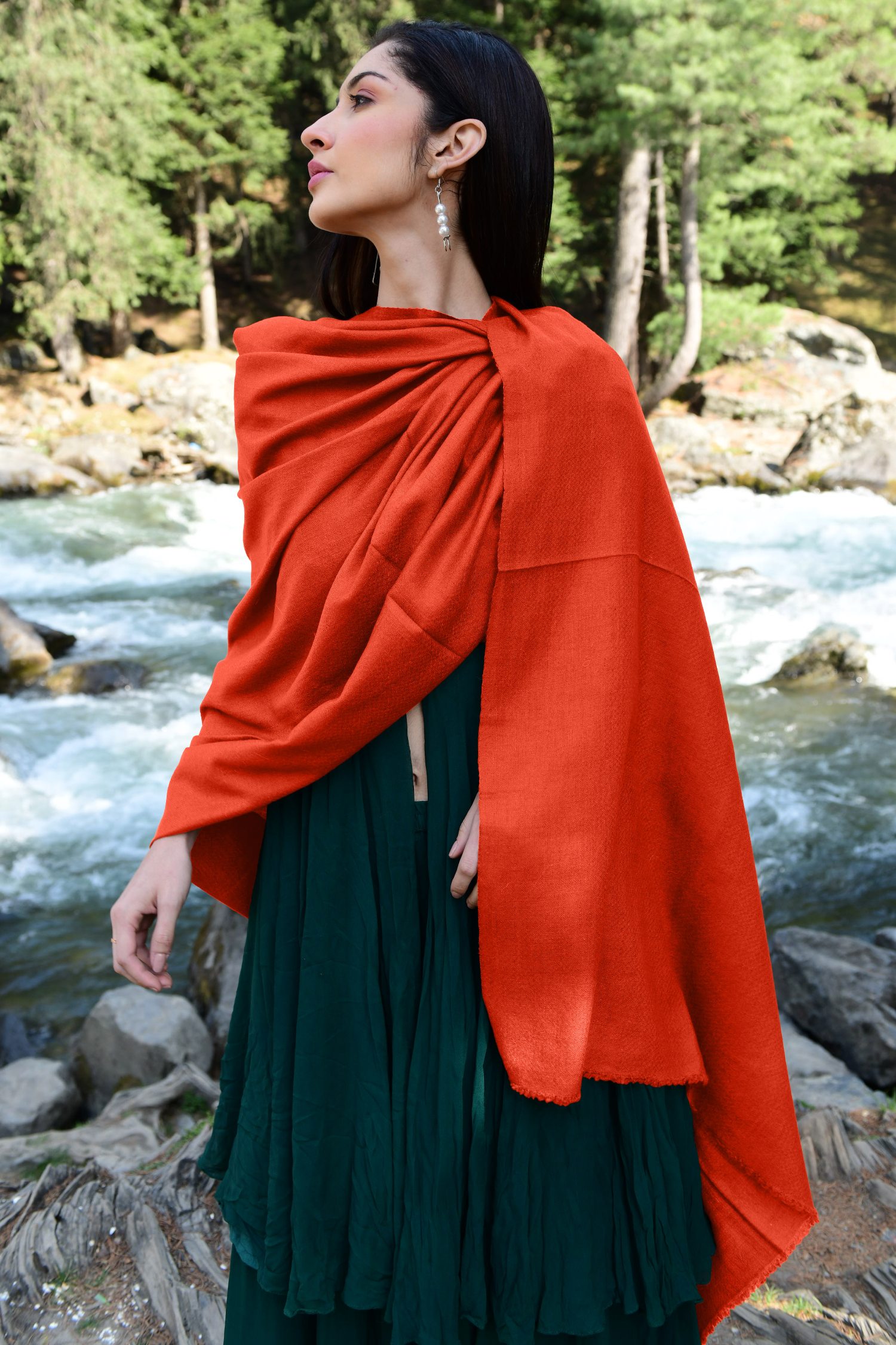 Dark Orange Cashmere Wrap | Handwoven Cashmere