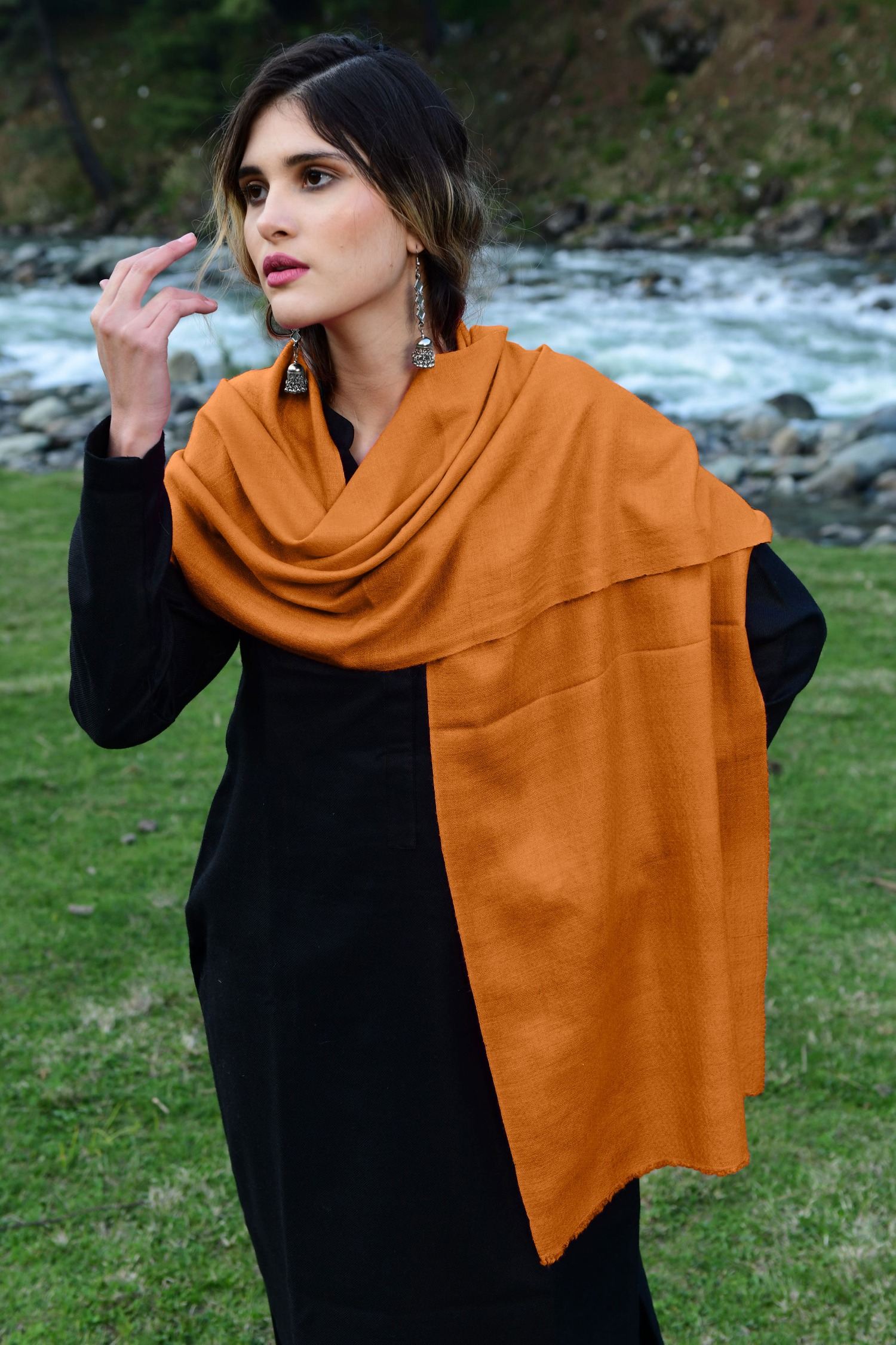Sunset Yellow Cashmere Scarf Solid Scarves for Winter