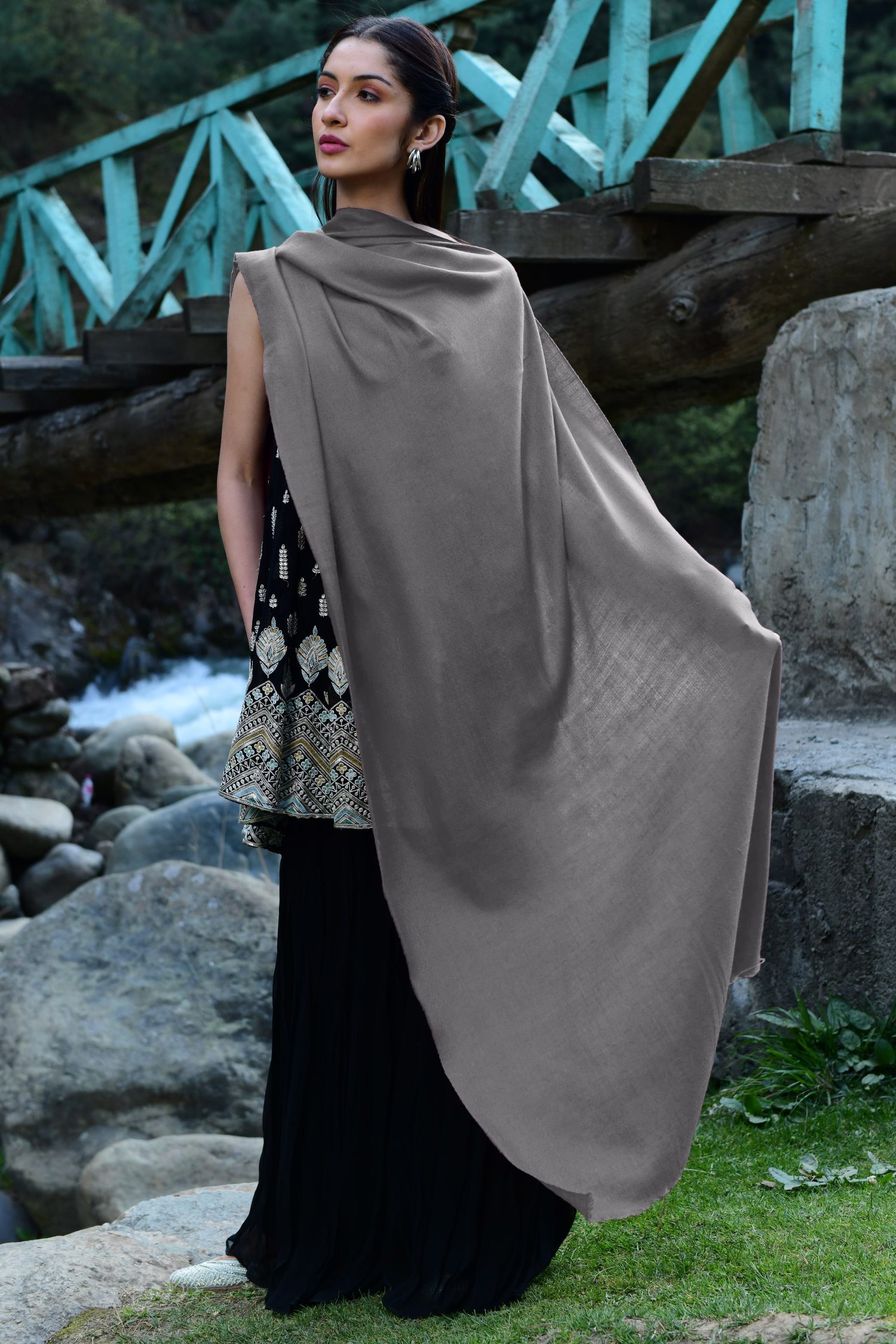 Dark Grey Cashmere Wrap Pure Pashmina