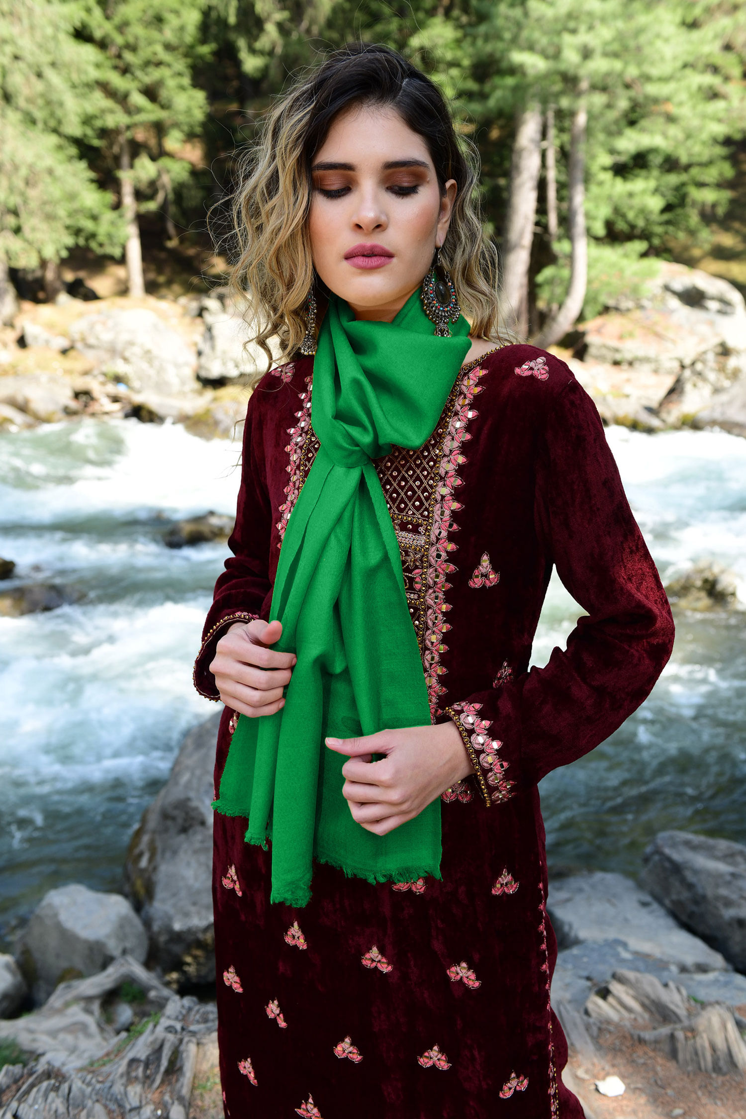 Fern Green Cashmere Scarf Pure Pashmina