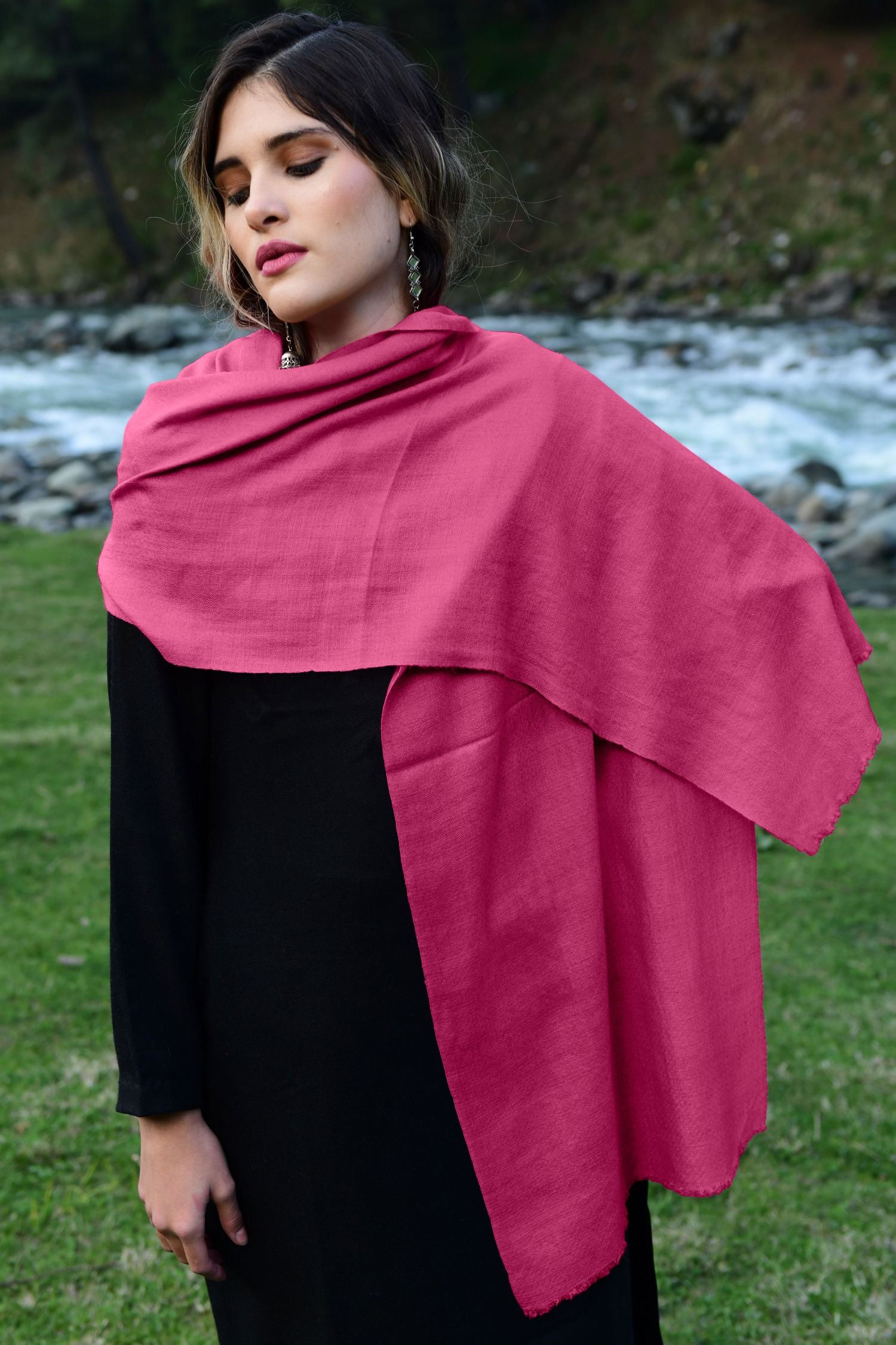 On sale Pure Cashmere large scarf, shawl - Pink