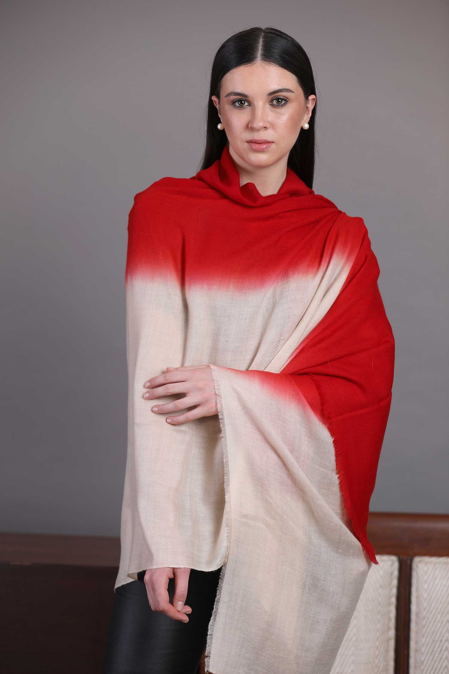 Red And White Ombre Pashmina Shawl