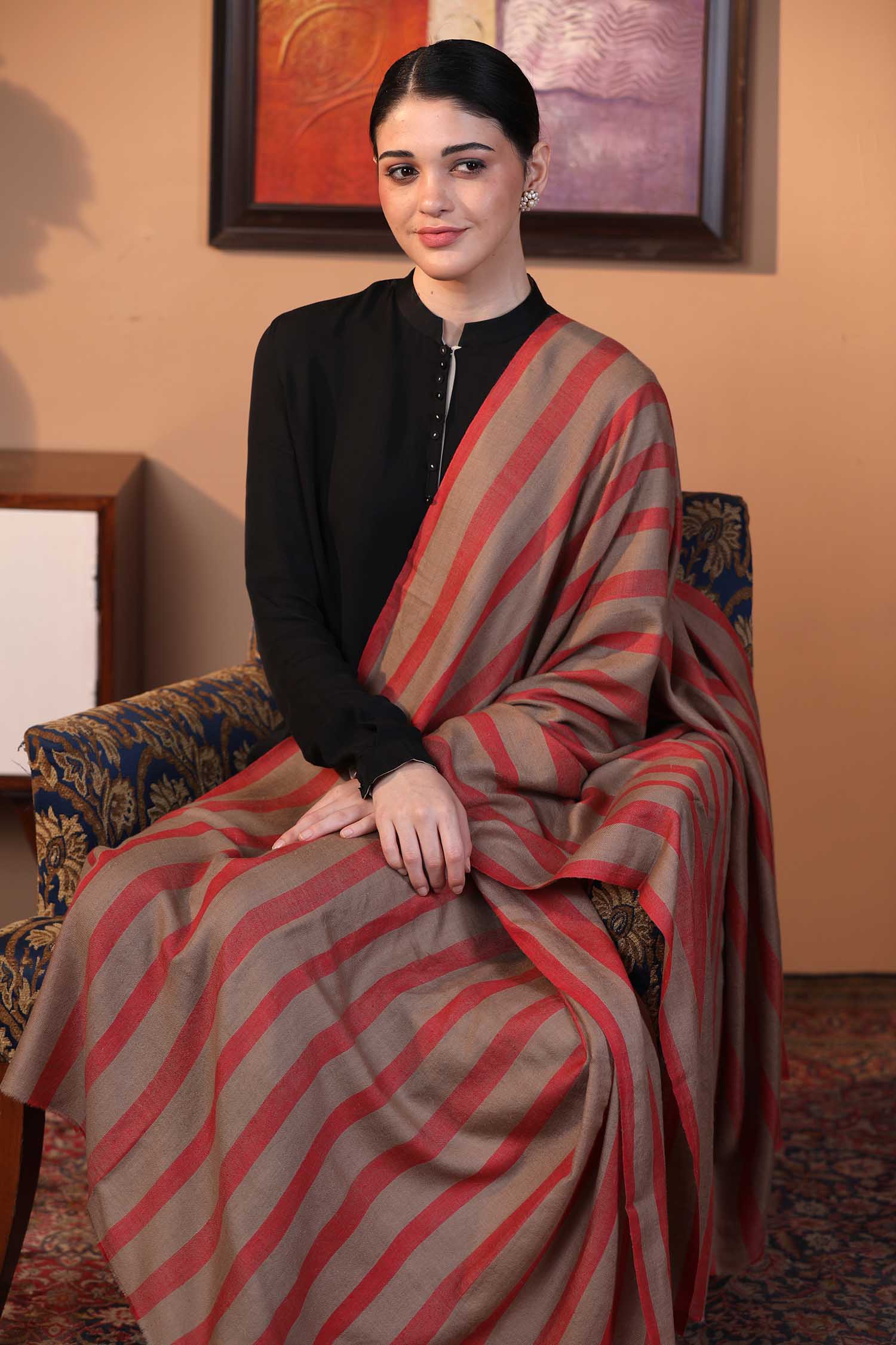 Bengal Stripes Patterned Pashmina Shawl | Kashmiri Stripes Shawl