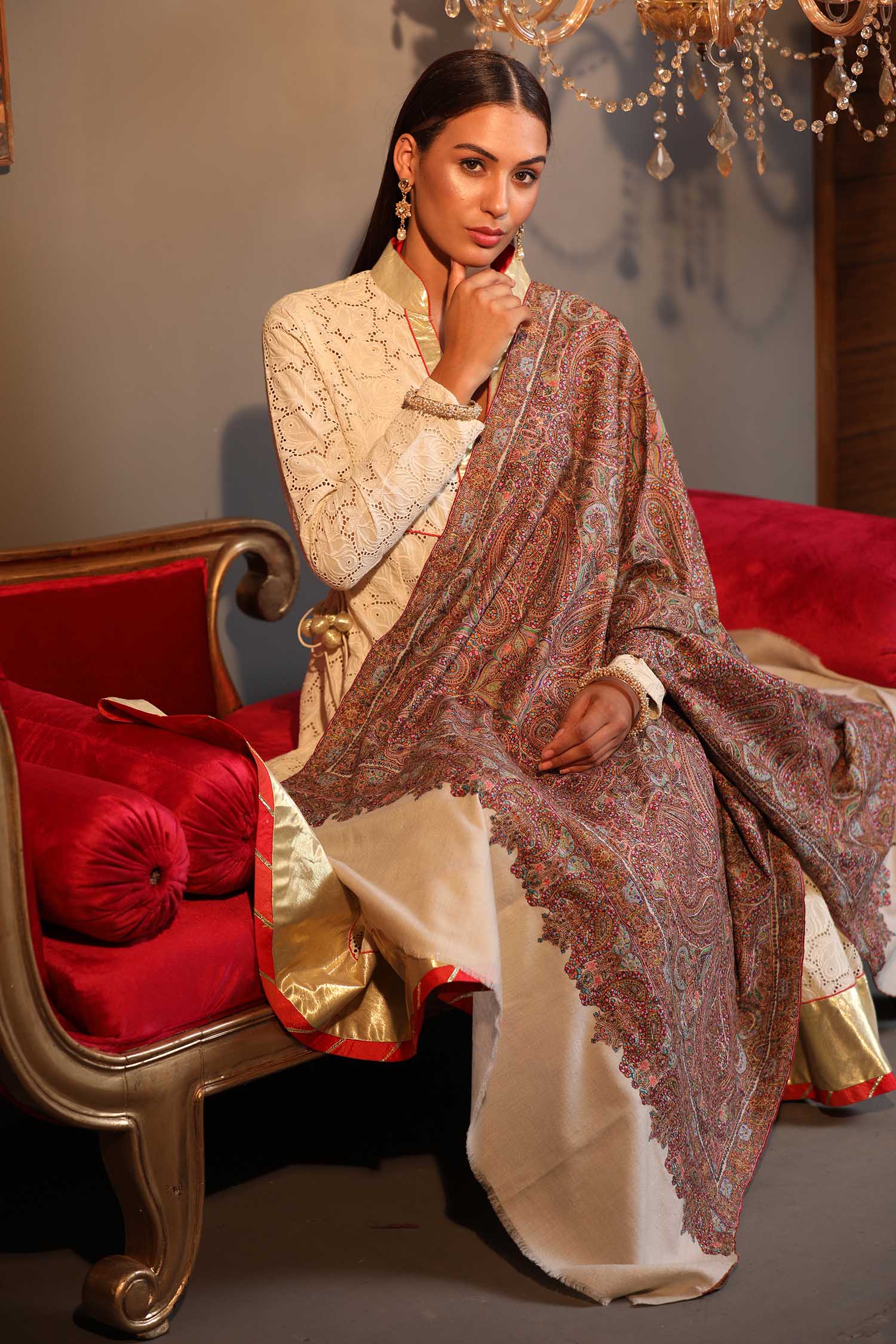 Motley Do-rukha Embroidered Pashmina Shawl | Embroidered Reversible