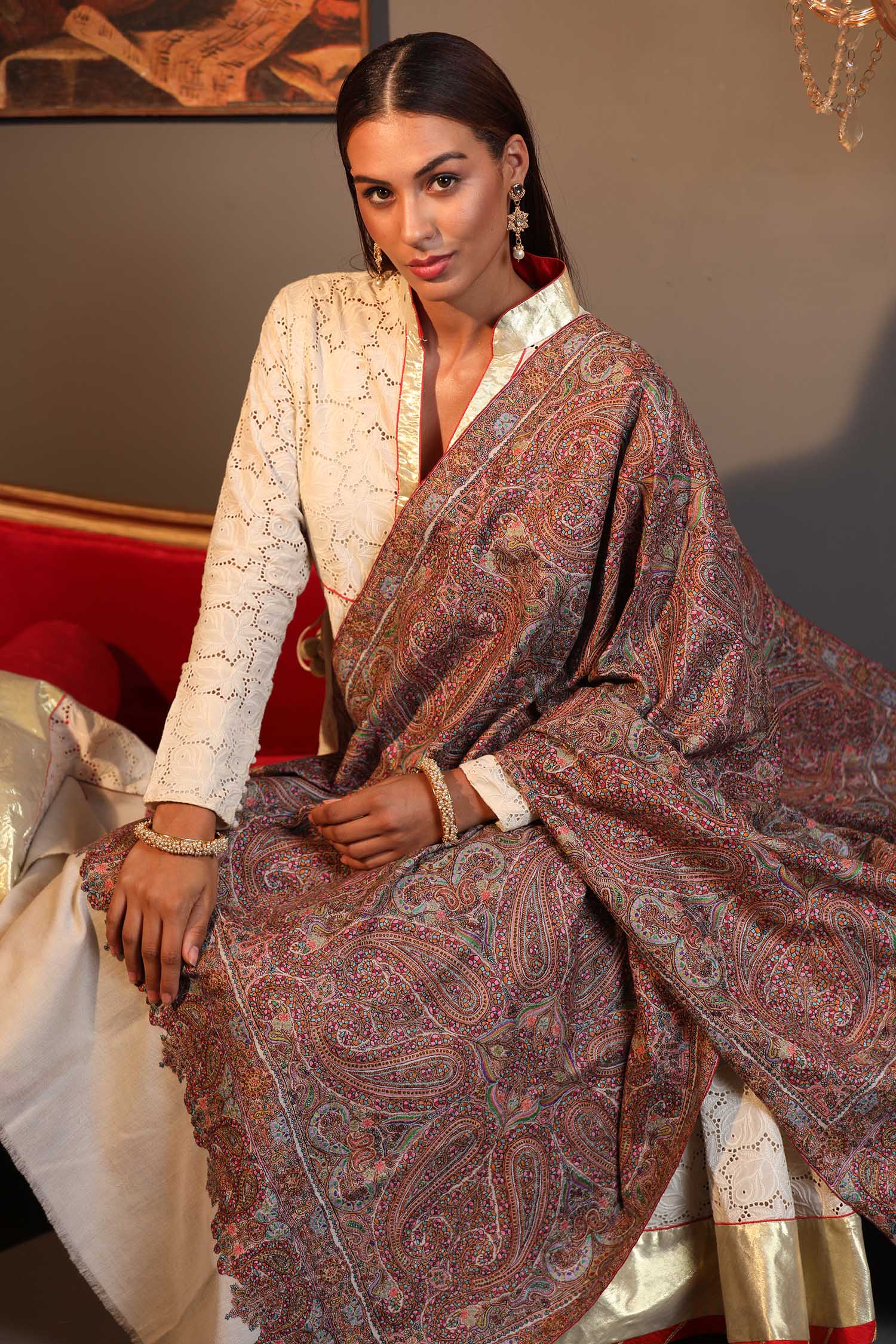 Motley Do-rukha Embroidered Pashmina Shawl | Embroidered Reversible