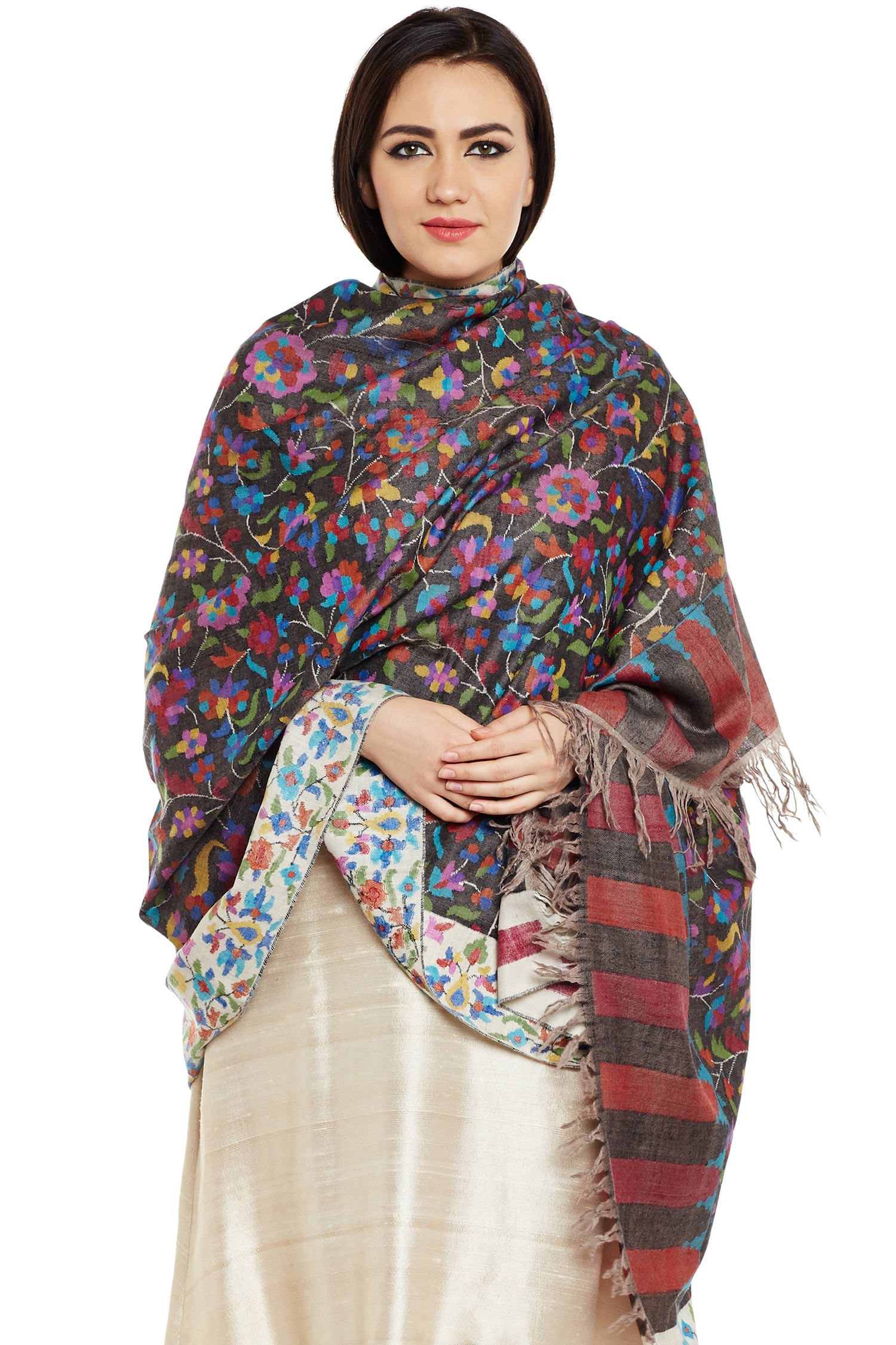 Pashmina Kani Shawl Online Black Pashmina Border Kani Shawl