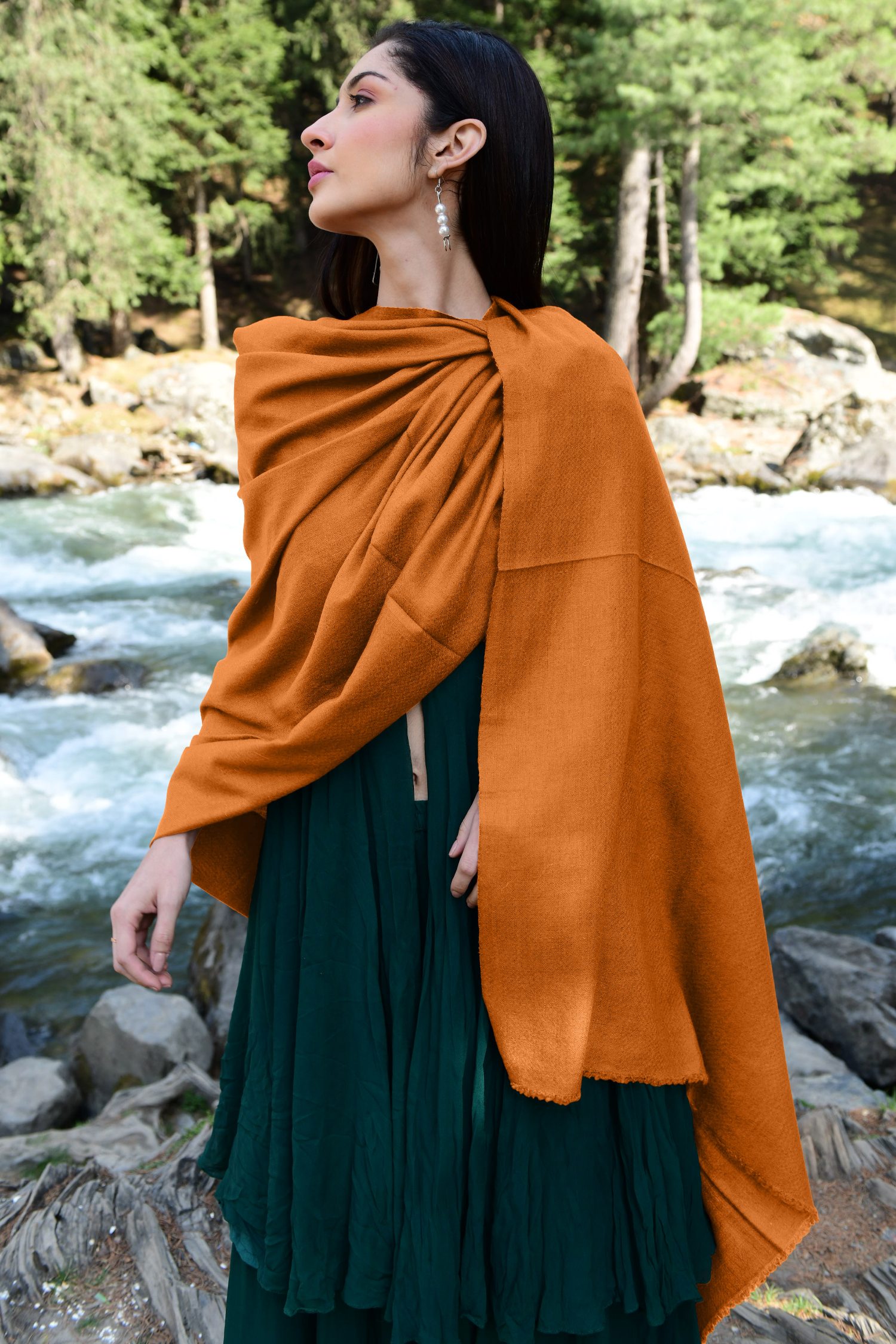 Dark Orange Cashmere Wrap | Handwoven Cashmere