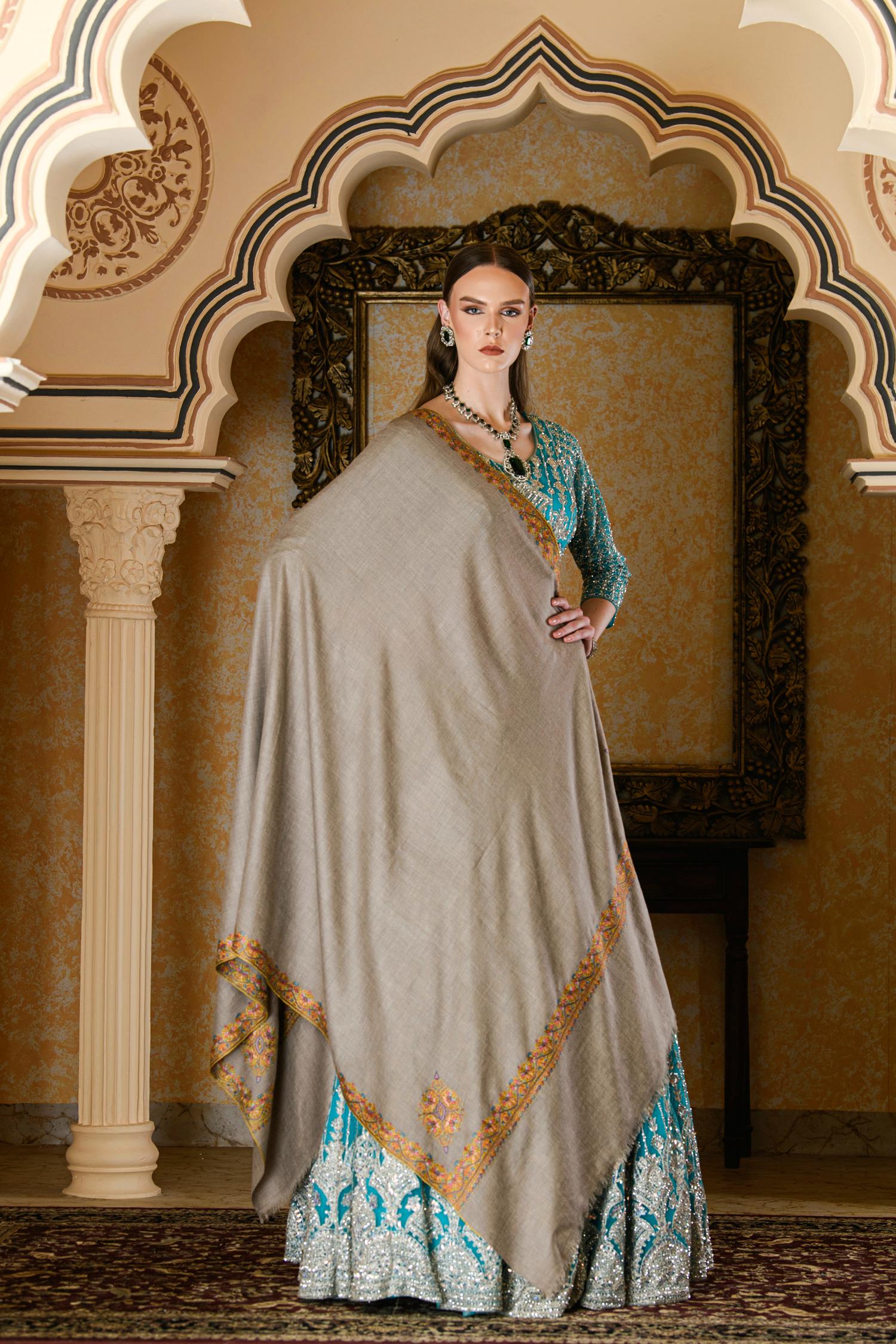 Toosh Pashmina Shawl | Traditional Sozni hand embroidery