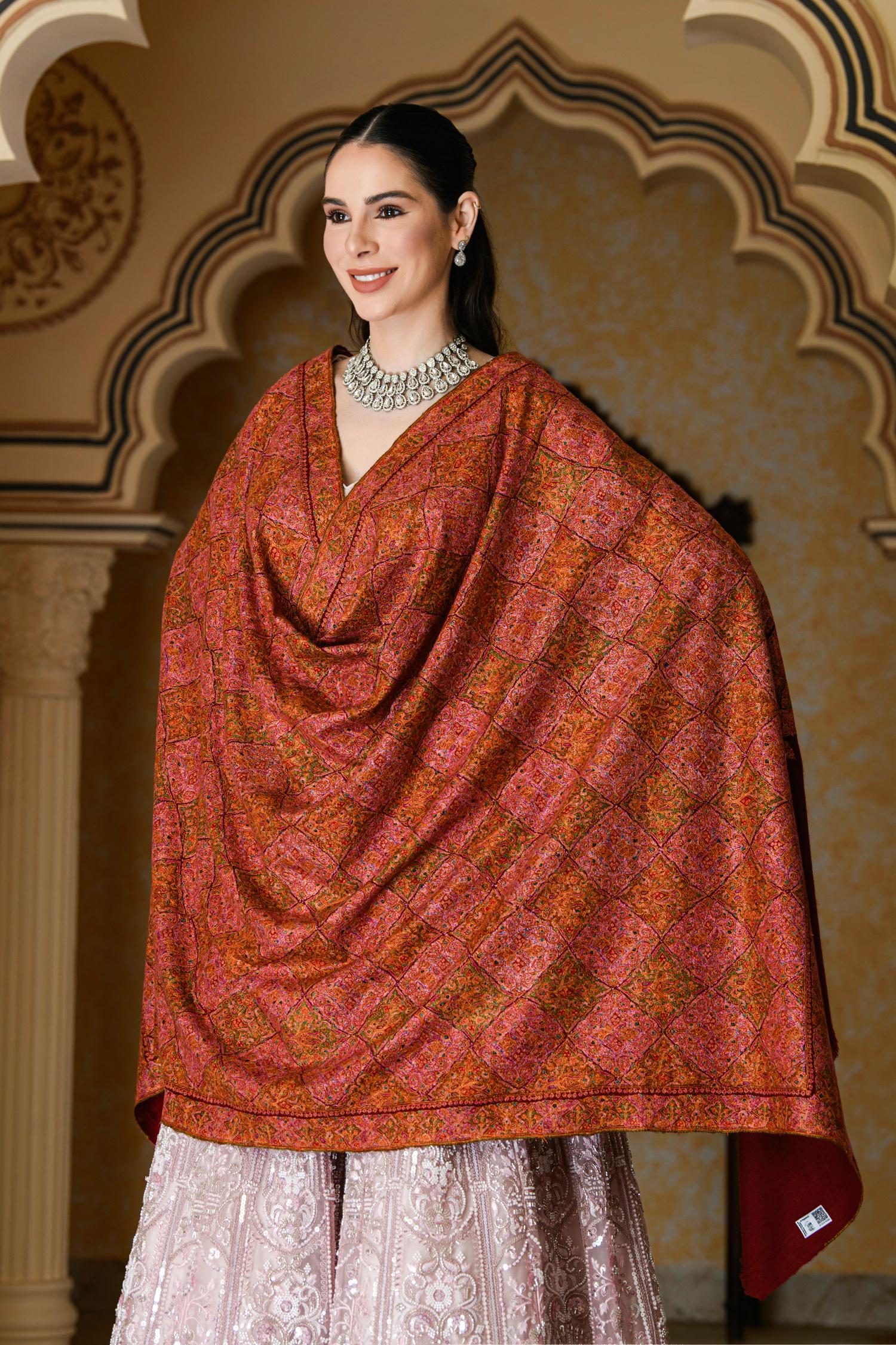 100% Authentic Pashmina Shawl | Red Cashmere Base