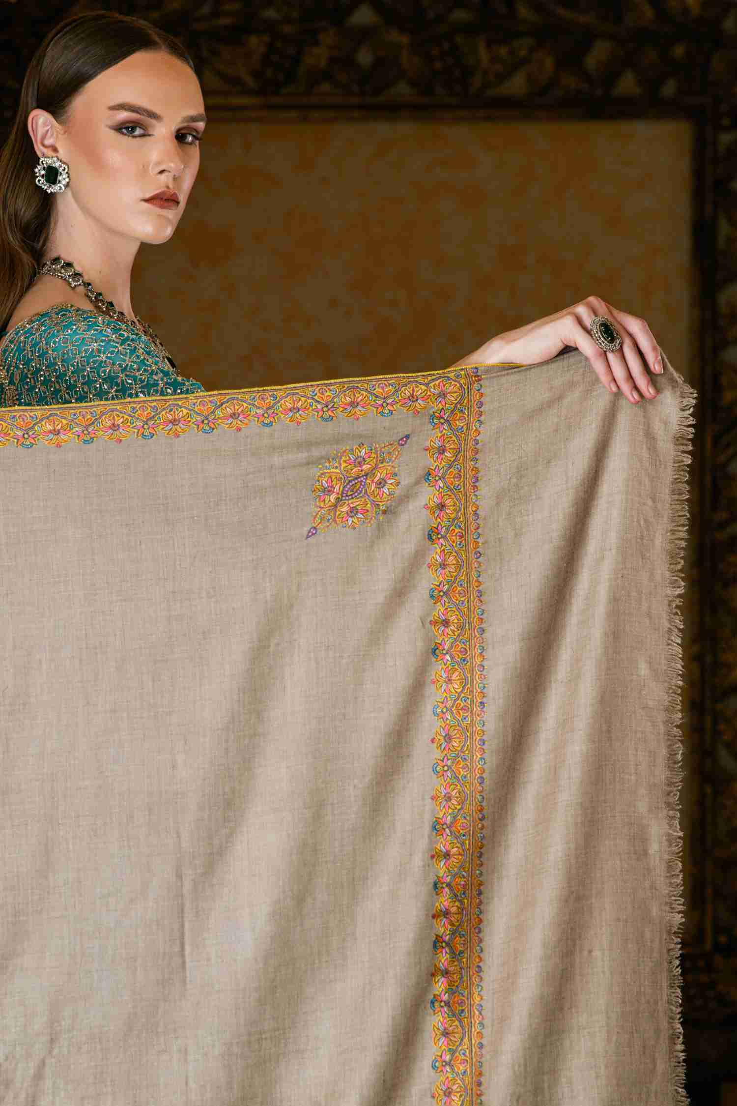 Toosh Pashmina Shawl | Traditional Sozni hand embroidery