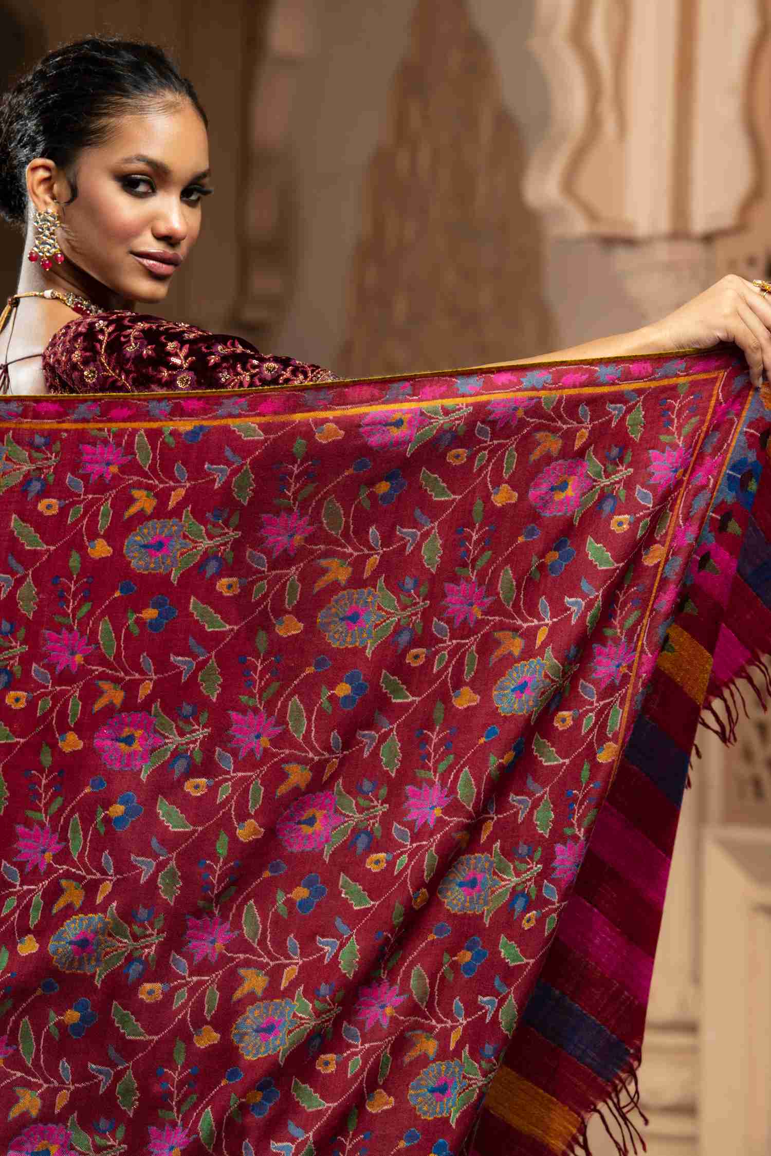 Maroon Kani shawl Kashmiri Pashmina Shawls