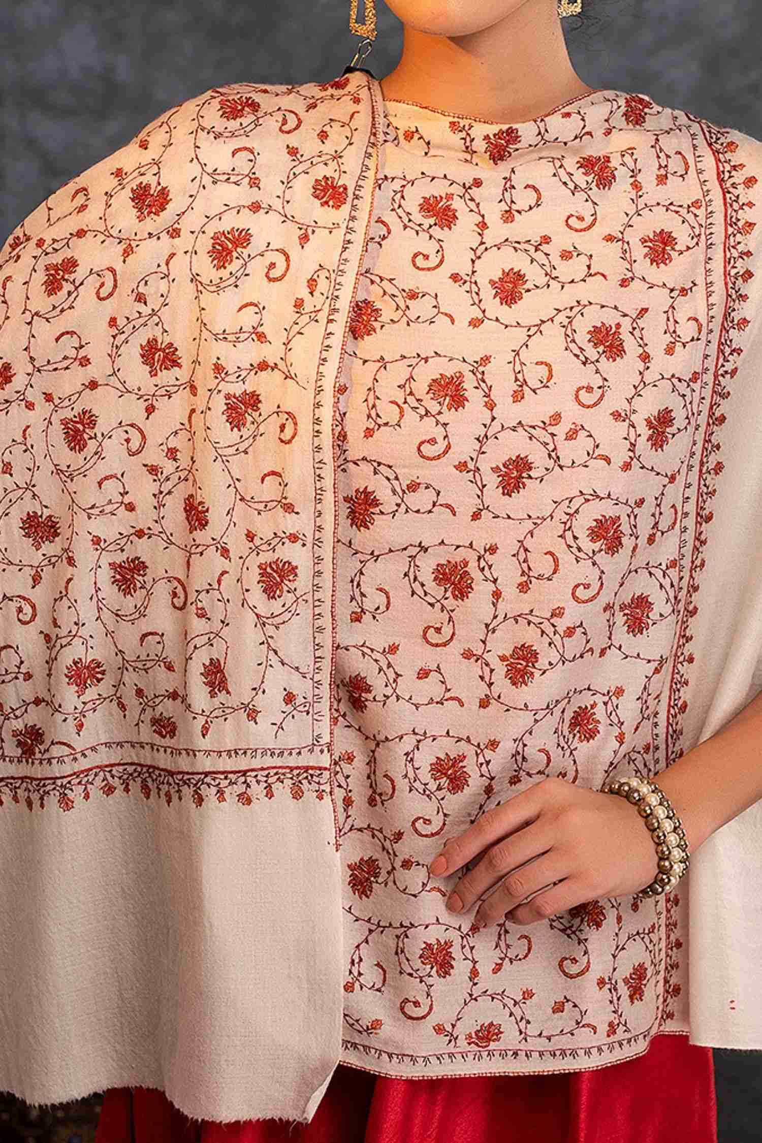 Ivory Cashmere Wraps | Hand Embroidered Wraps