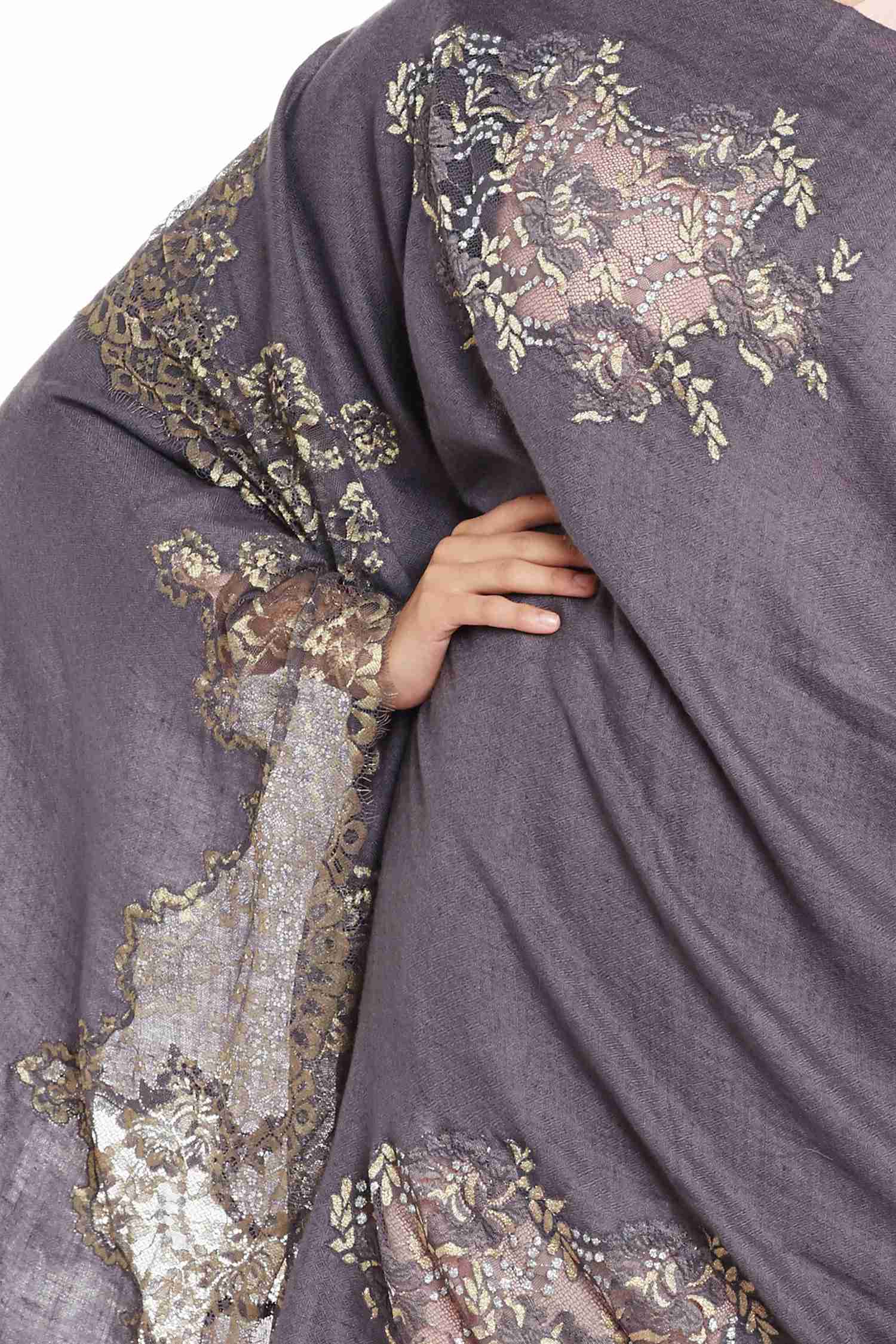 Dark Grey Chantilly Lace Shawl