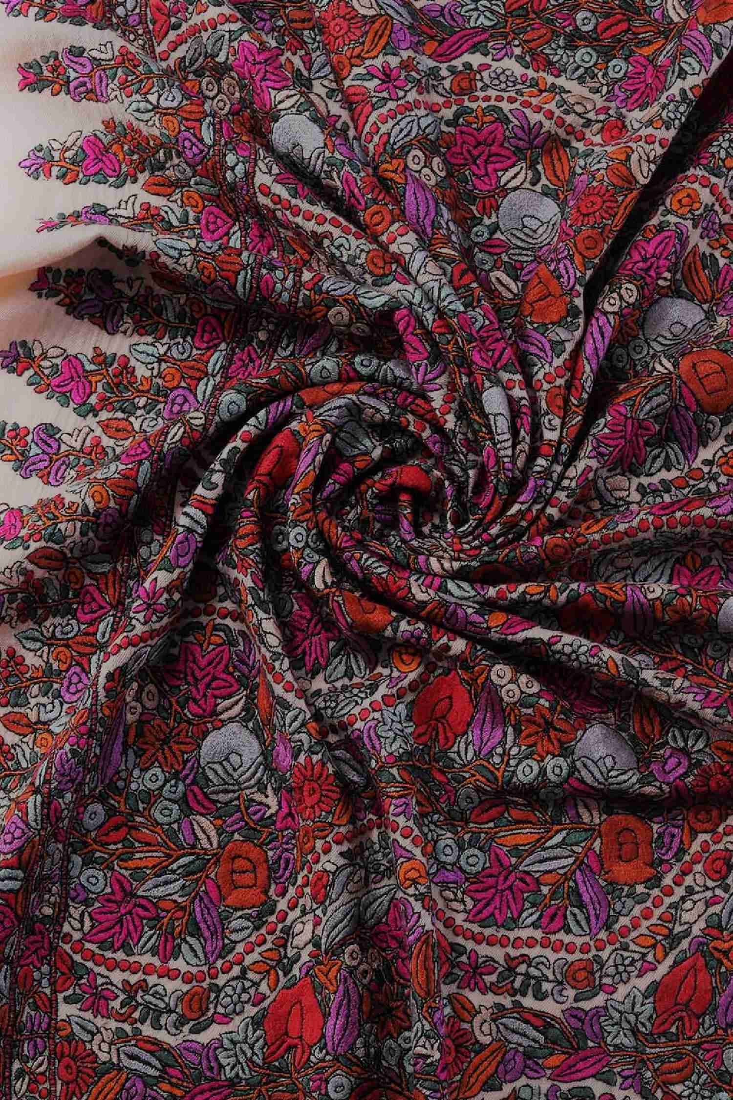 Black-Purple-Pink Woven Embroidered Shawl 
