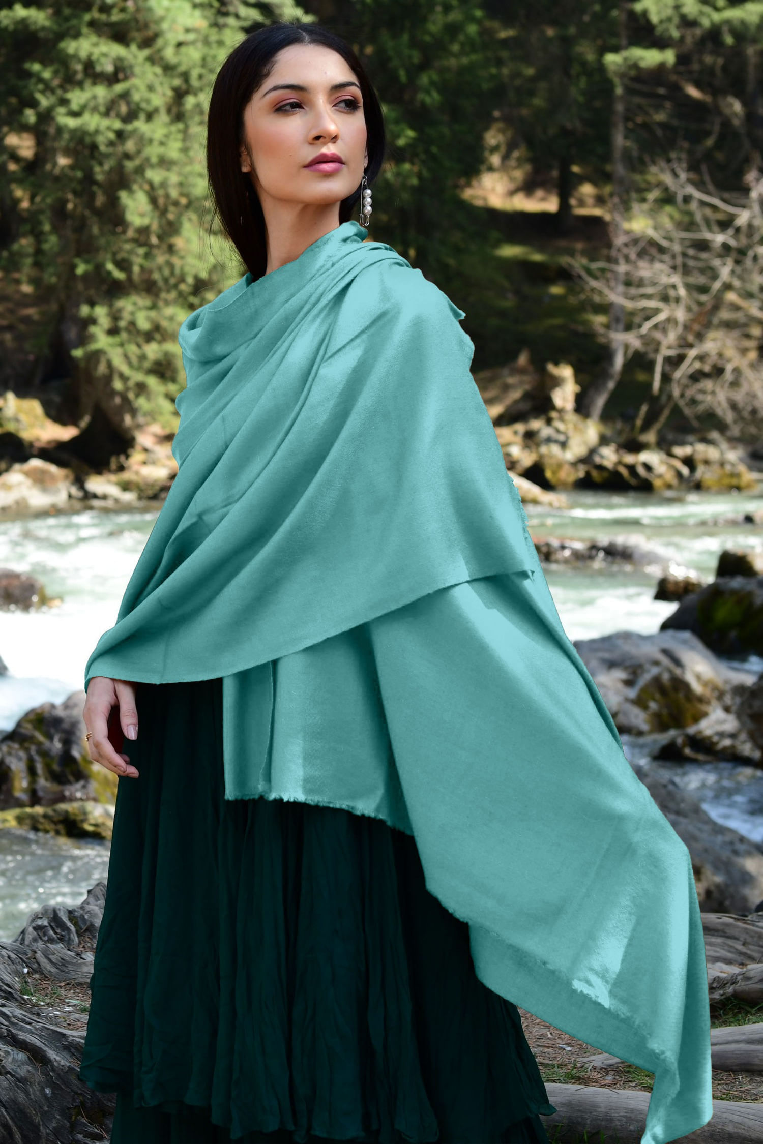 Turquoise Pashmina Shawl | Solid Kashmiri Shawl